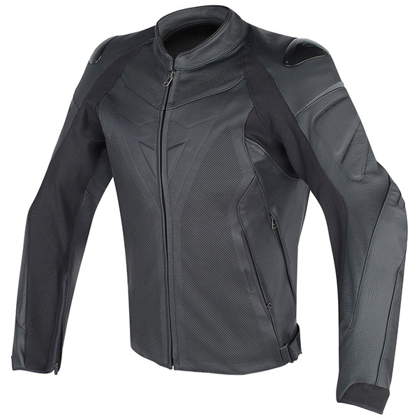 Image of Dainese Fighter Perforated Leather Jacket - Black / Black