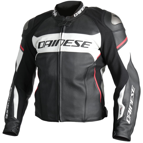 Image of Dainese Racing 3 D-Air Perforated Leather Jacket - Black / White / Lava Red