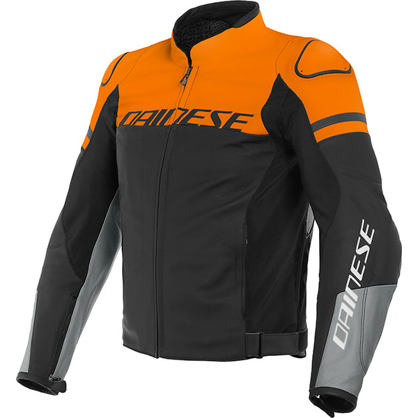 Image of Dainese Agile Leather Jacket - Matt Black / Orange / Charcoal Grey