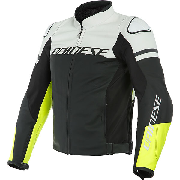 Image of Dainese Agile Leather Jacket - Matt Black / White / Fluo Yellow