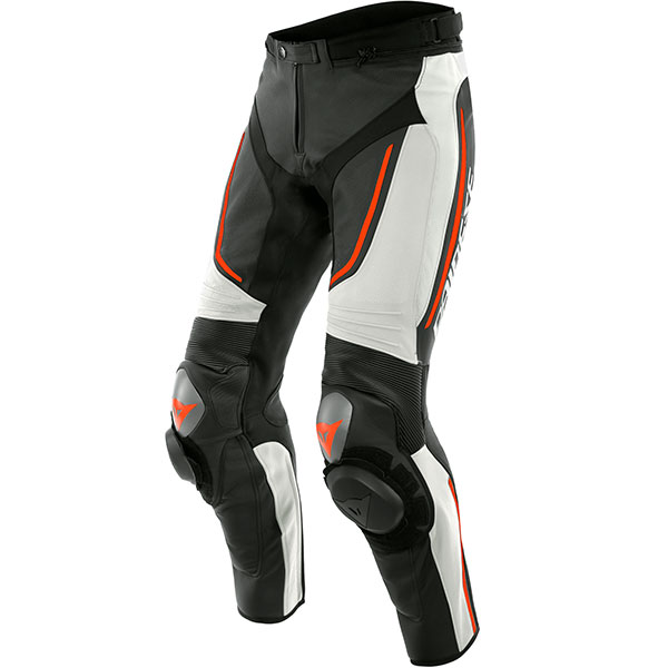 Image of Dainese Alpha Perforated Leather Jeans - White / Black / Fluo Red