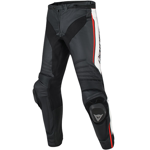 Image of Dainese Misano Perforated Leather Jeans - Black / White / Fluo Red
