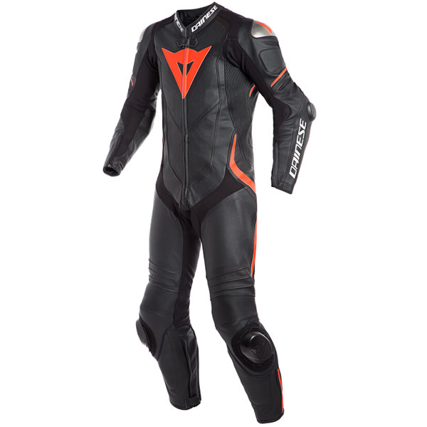 Image of Dainese Laguna Seca 4 Perforated 1 Piece Leather Suit - Black / Black / Fluo Red