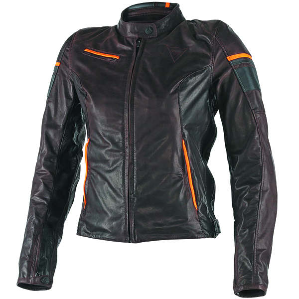 Image of Dainese Michelle Ladies Leather Jacket - Dark Brown / Black / Orange