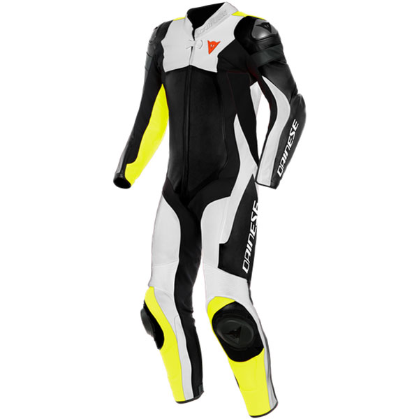 Image of Dainese Assen 2 Perforated 1 Piece Leather Suit - Black / White / Fluo Yellow