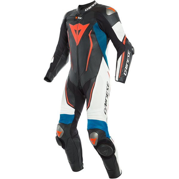 Image of Dainese Misano 2 D-Air Perforated Leather 1 Piece Suit - Black / White / Light-Blue