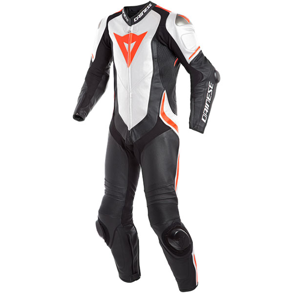 Image of Dainese Laguna Seca 4 Perforated 1 Piece Leather Suit - Black / White / Fluo Red