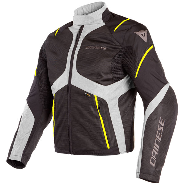Image of Dainese Sauris D-Dry Textile Jacket - Black / Quarry / Fluo Yellow