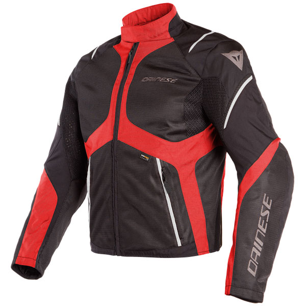Image of Dainese Sauris D-Dry Textile Jacket - Black / Tour Red / Light Grey