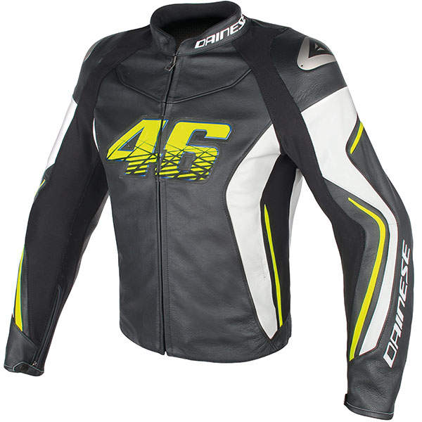 Image of Dainese VR46 D2 Leather Jacket - Black / White / Fluo Yellow