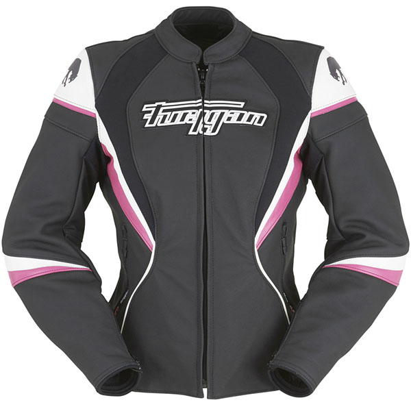 Image of Furygan Ladies Xenia Leather Jacket - Black / White / Pink