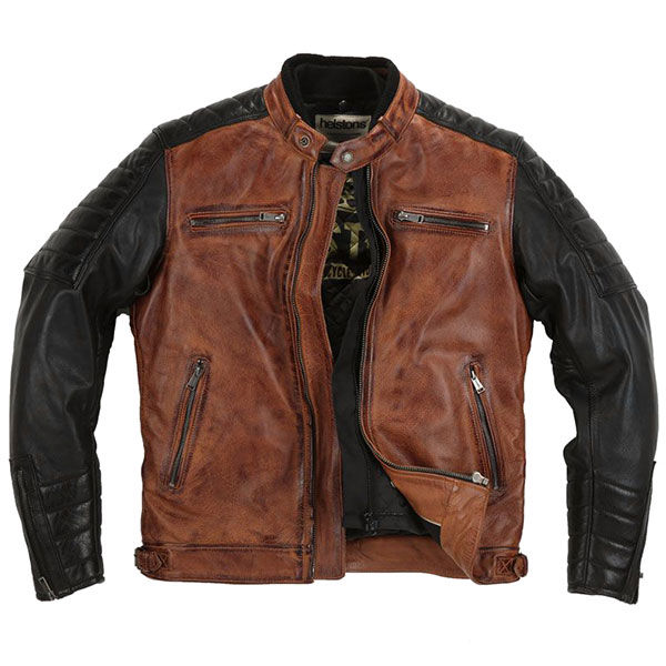 Image of Helstons Leather Cruiser Rag Jacket - Camel / Black