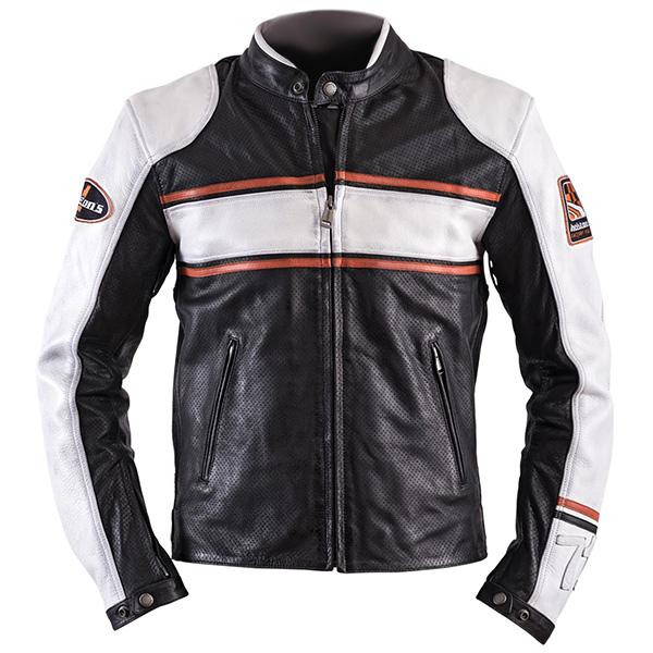 Image of Helstons Leather Winner Jacket - Black / White / Orange