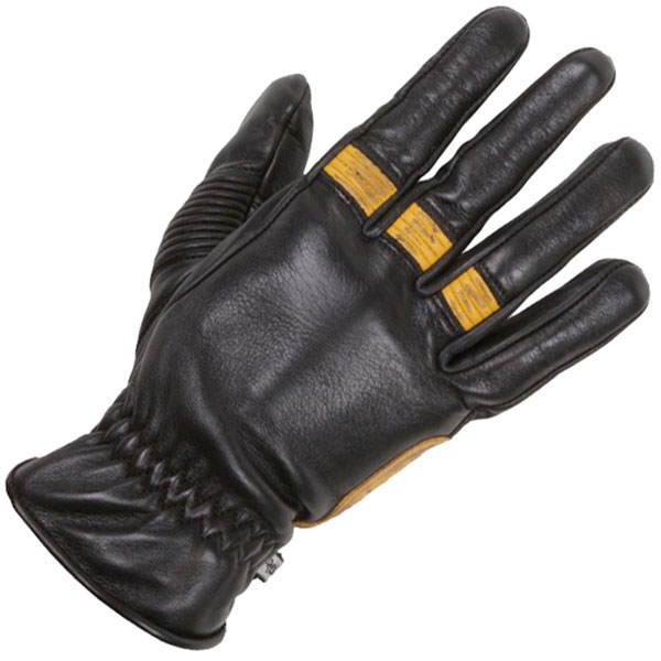 Image of Helstons Leather Velvet Pull-up Gloves - Black / Gold