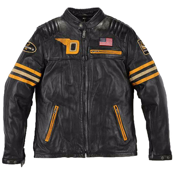 Image of Helstons Leather Kurt Rag Jacket - Black / Yellow