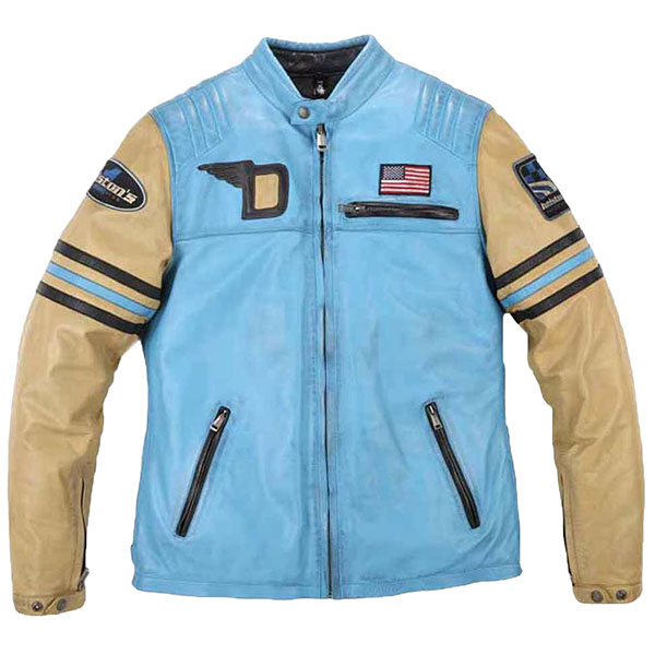 Image of Helstons Leather Kurt Rag Jacket - Blue / Beige