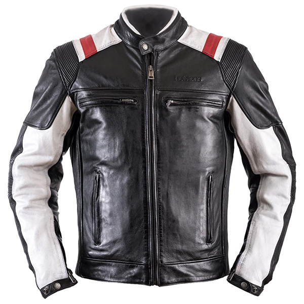 Image of Helstons Leather Trust Jacket - Black / White / Red