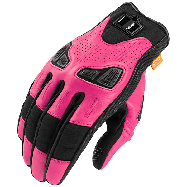 Image of Icon Ladies Automag Short Gloves - Pink / Black