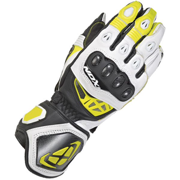 Image of Ixon RS Genius 2 Leather Gloves - Black / White / Fluo Yellow