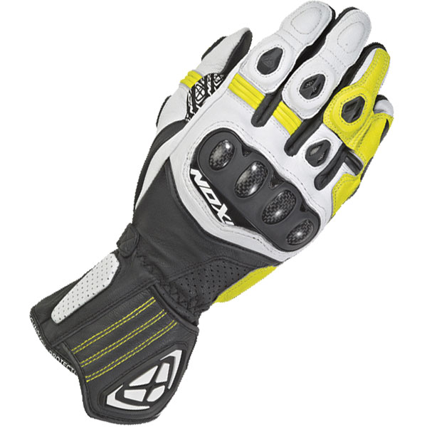 Image of Ixon RS Tilt Leather Gloves - Black / White / Fluo Yellow