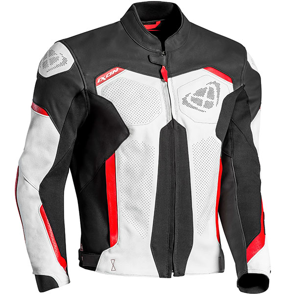 Ixon Rhino Leather Jacket - White / Black / Red - FREE UK DELIVERY