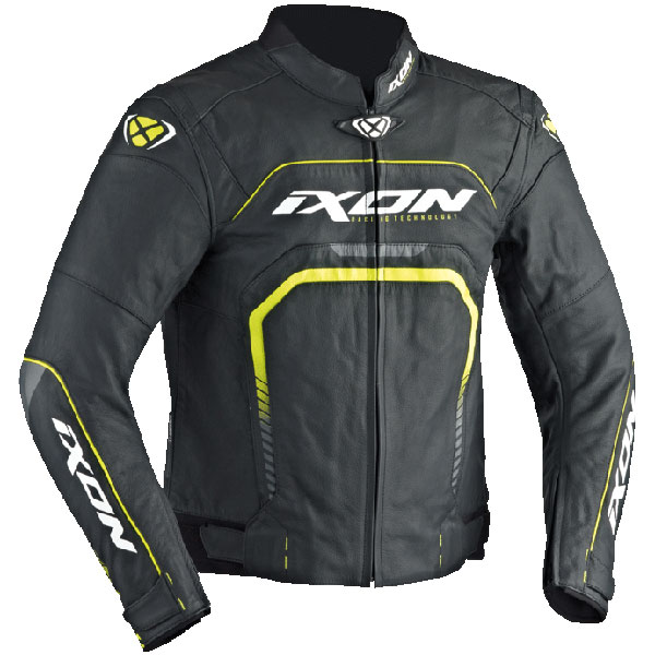 Image of Ixon Fighter Leather Jacket - Black / White / Yellow