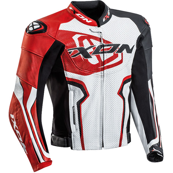 Image of Ixon Falcon Leather Jacket - White / Black / Red