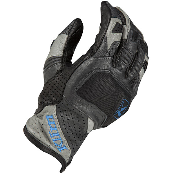 Image of Klim Badlands Aero Pro Short Leather Gloves - Grey / Kinetik Blue