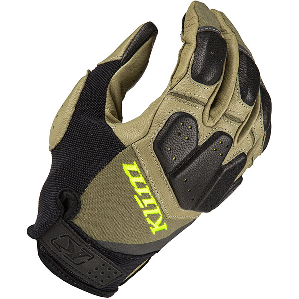 Image of Klim Dakar Pro Leather Gloves - Sage / Hi Viz