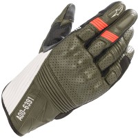 Alpinestars Diesel Kei Leather Gloves - Forest / Black / White / Red Fluo