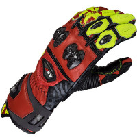 LS2 Feng Leather Gloves - Red / Hi-Vis Yellow