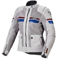 Macna Ladies Fluent Textile Jacket - Light Grey / Blue / Red