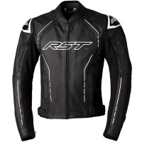 RST S-1 CE Leather Jacket - Black / Black / White