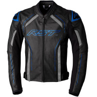 RST S-1 CE Leather Jacket - Black / Grey / Neon Blue 