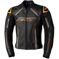 RST S-1 CE Leather Jacket - Black / Grey / Neon Orange 