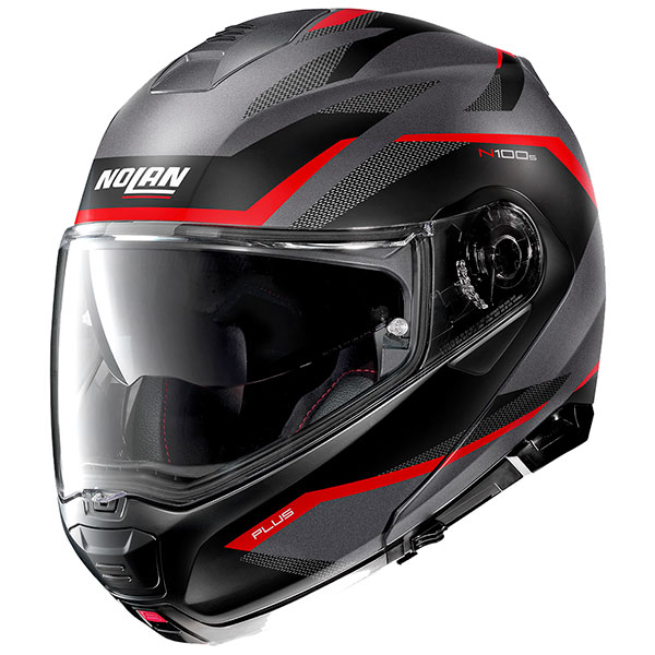 Image of Nolan N100-5 Plus Overland N-Com - Flat Lava Grey / Red