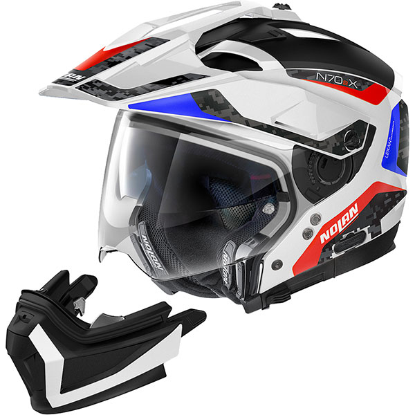 Nolan N70 2 X N Com Torpedo Metal White Blue Red FREE UK