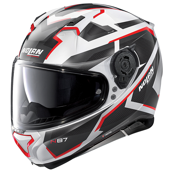 Image of Nolan N87 Plus Overland N-Com -Metal White / Black / Red
