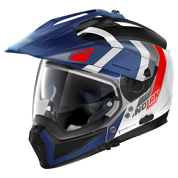 Image of Nolan N70-2 X Decurio N-Com - Metal White / Blue / Red