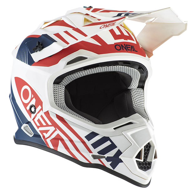 red white and blue motocross helmet