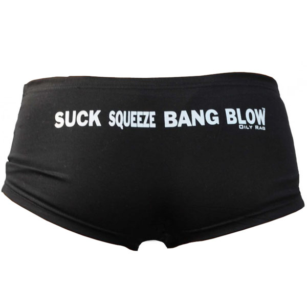 Image of Oily Rag Clothing Ladies Suck Squeeze Bang Blow Boxer Shorts - Black