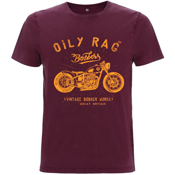 Image of Oily Rag Clothing Bobber Works T-Shirt - Burgundy