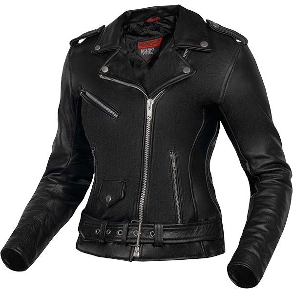 Ozone Classic Ramones Ladies Leather Jacket - Black - FREE UK DELIVERY