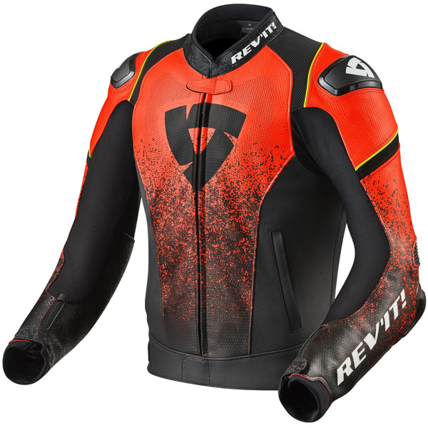 Image of Rev'it Quantum Leather Jacket - Black / Neon Red