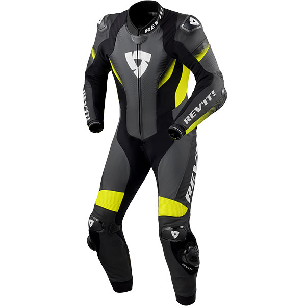 Rev it Control One Piece Leather Suit Black Neon Yellow FREE UK DELIVERY