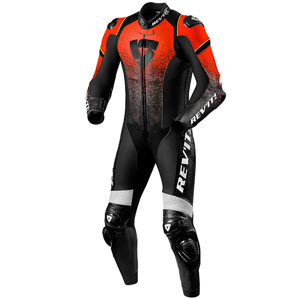 Image of Rev'it Quantum 1 Piece Leather Suit - Neon Red / Black