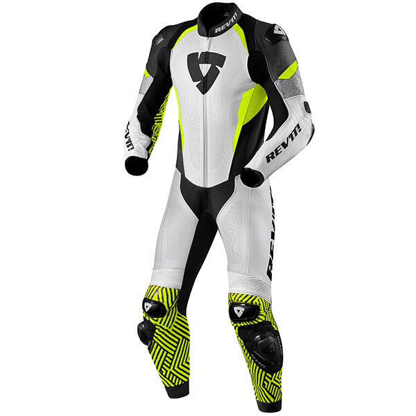 Image of Rev'it Triton 1 Piece Leather Suit - White / Neon Yellow