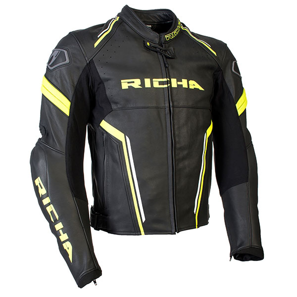 Image of Richa Monza Leather Jacket - Black / Fluo