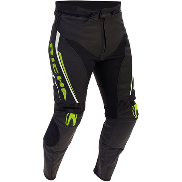 Richa Monza Leather Trousers Black Fluo Yellow FREE UK DELIVERY