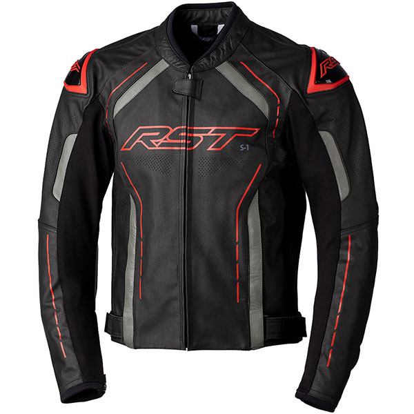 RST S-1 CE Leather Jacket - Black / Grey / Red - FREE UK DELIVERY